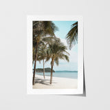 Tropical palm tree swaying by beach in white frame - coastal landscape wall art
