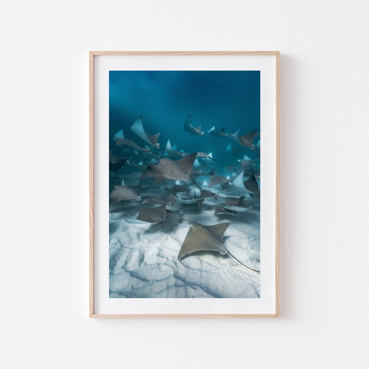 Feverish abstract ocean waves in oak frame - coastal photography wall art