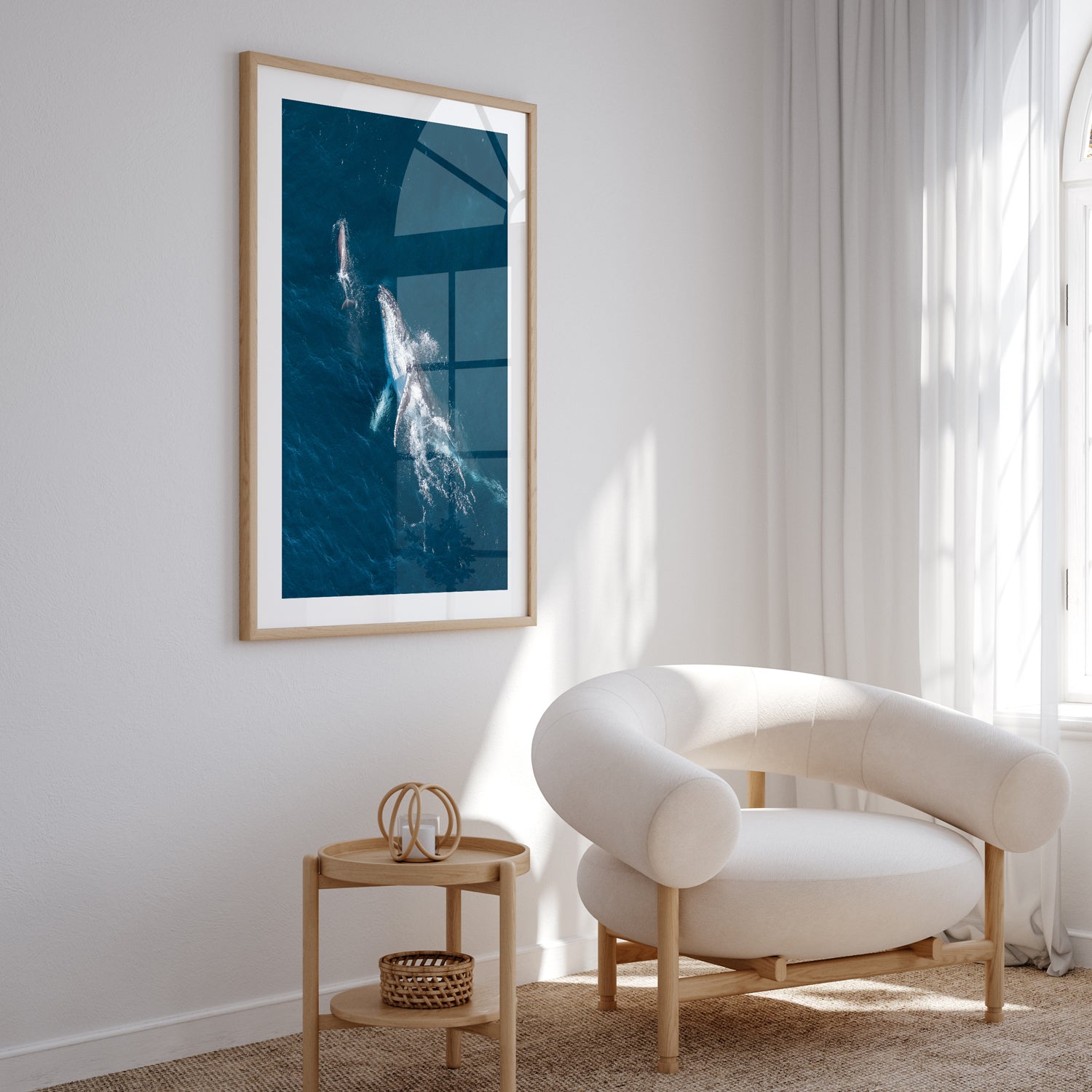 Bondi Beach instinct interactions swimming scene in oak frame - coastal wall art