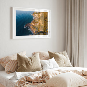 Seacliff sailing boats seascape in white frame - coastal photography wall art