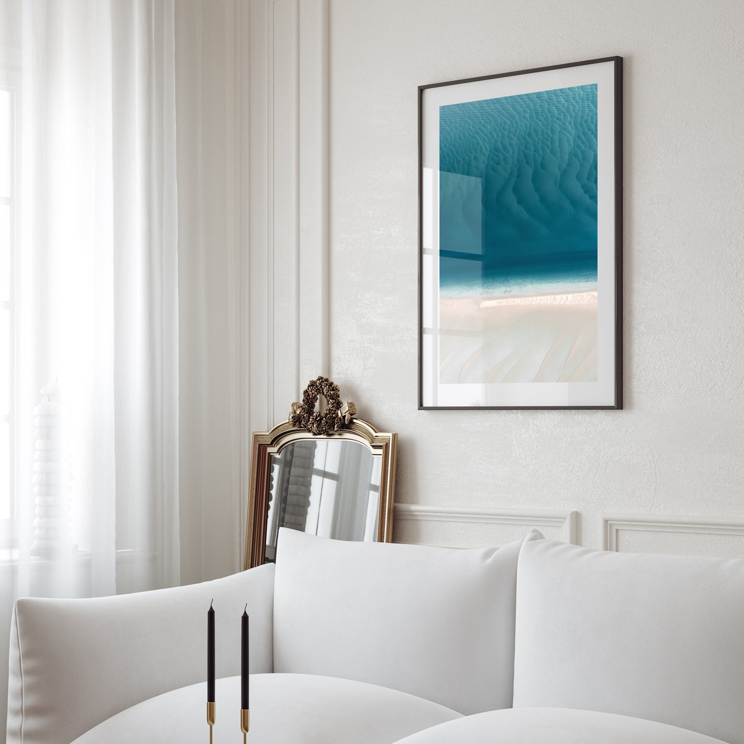 Jervis Bay aerial seascape in black frame - Two Thirds coastal photography wall art