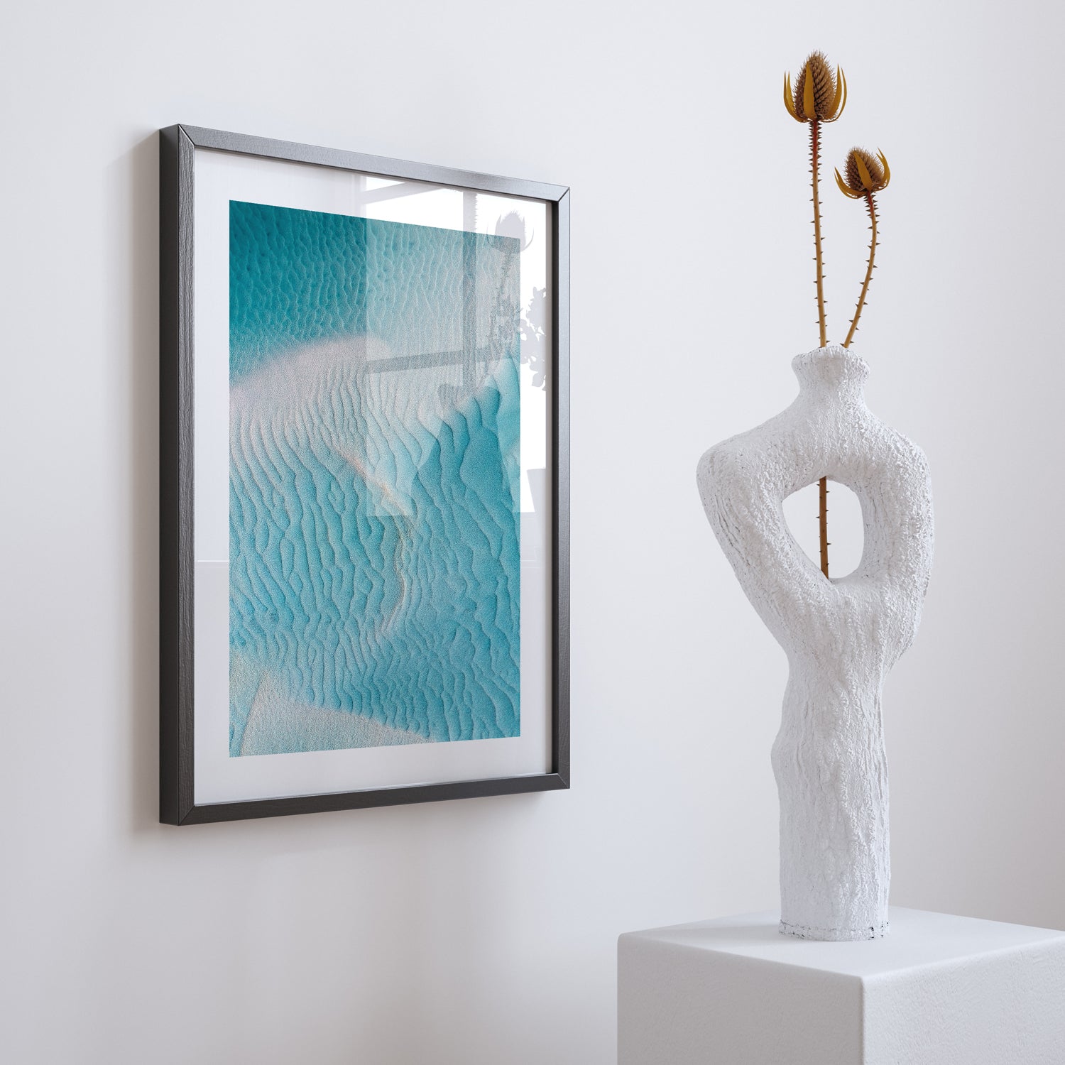 Dragon scale abstract pattern in black frame - coastal inspired wall art for modern homes