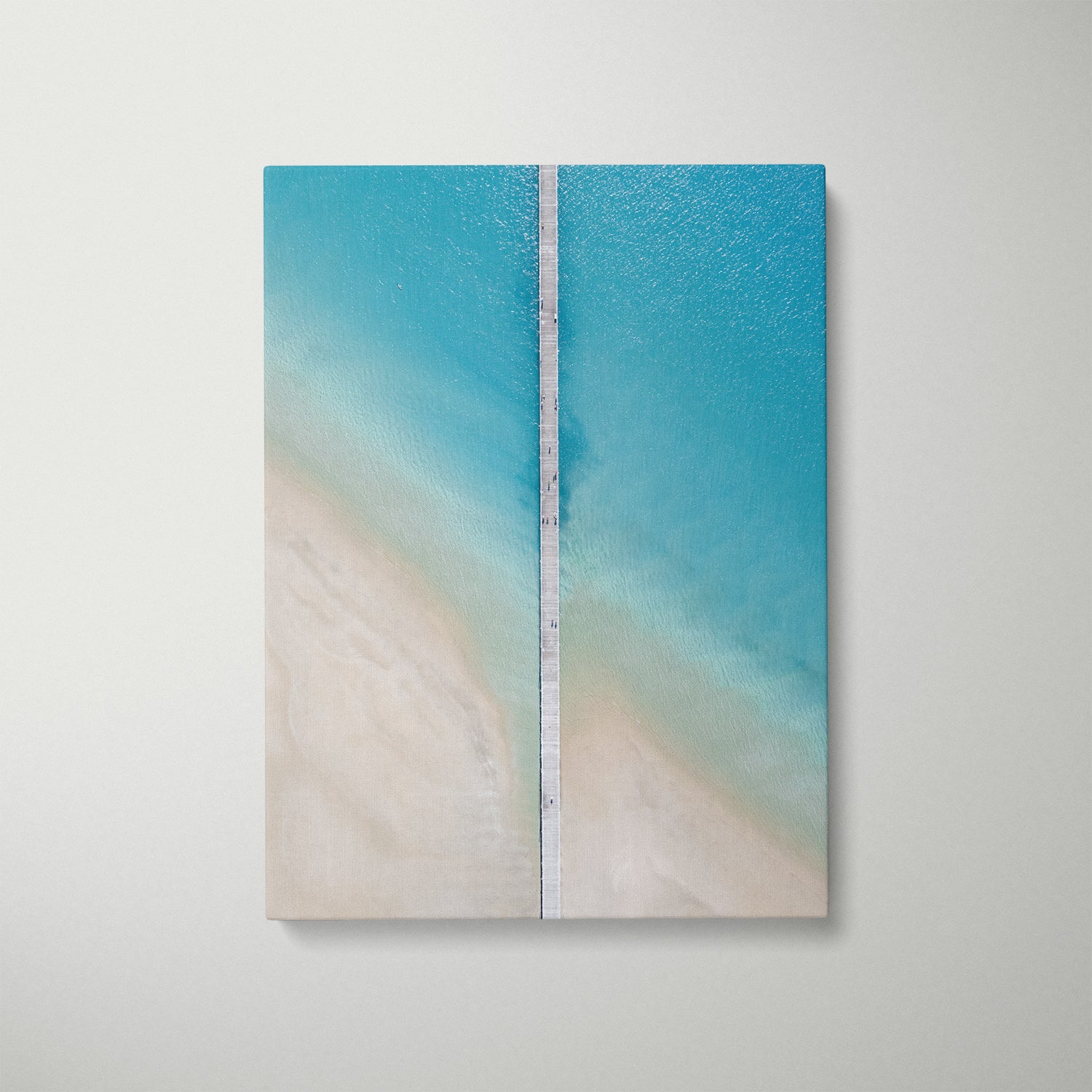 Shallow water splits abstract seascape in white frame - coastal photography wall art