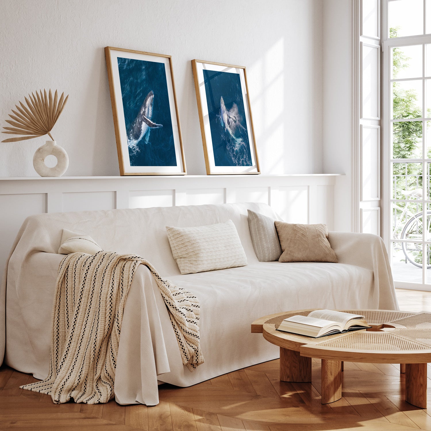 Bondi Beach swimmers play time aerial photograph in oak frame - coastal wall art