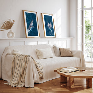 Tummy Time Art Time" swimming photograph in oak frame - playful coastal wall art