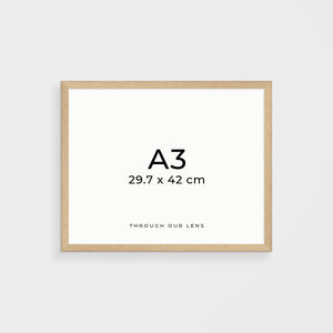 Coastal landscape print in oak timber frame - A3 beach wall art for modern homes