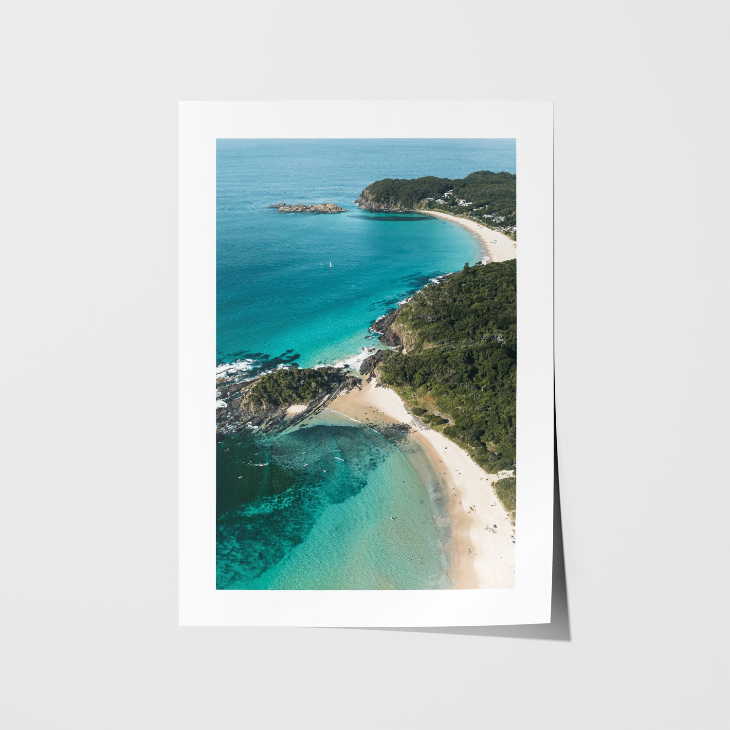 Seal Rocks aerial coastal seascape in white frame - Australian landscape wall art