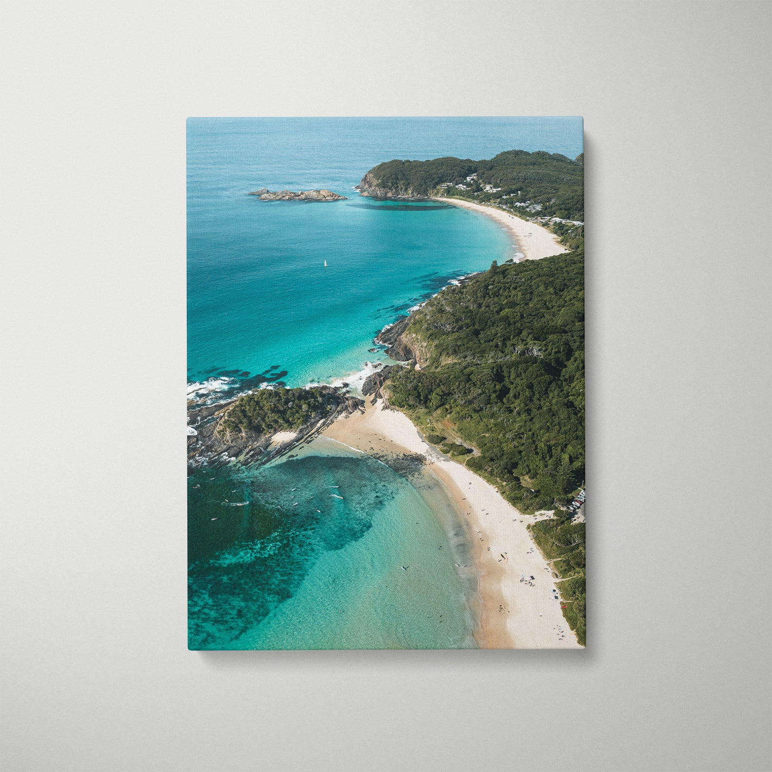 Seal Rocks aerial seascape in white frame - coastal landscape photography wall art