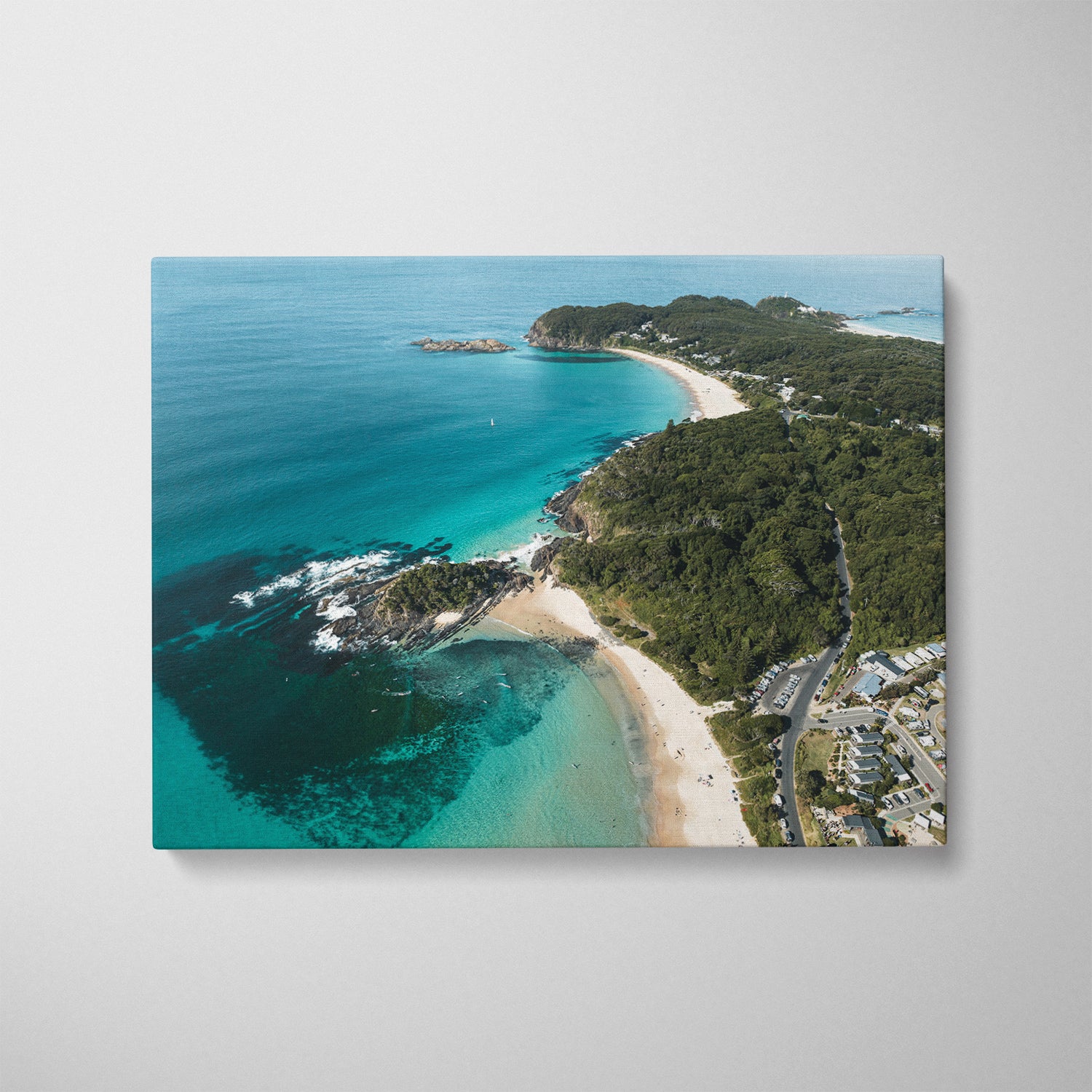 Seal Rocks aerial seascape in white frame - NSW coastal photography wall art
