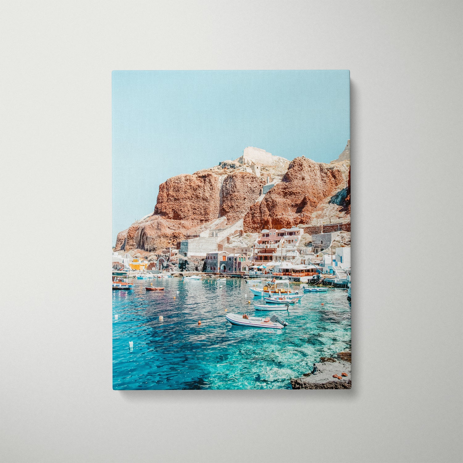 Ammoudi Bay Santorini seascape in white frame - Mediterranean coastal photography wall art