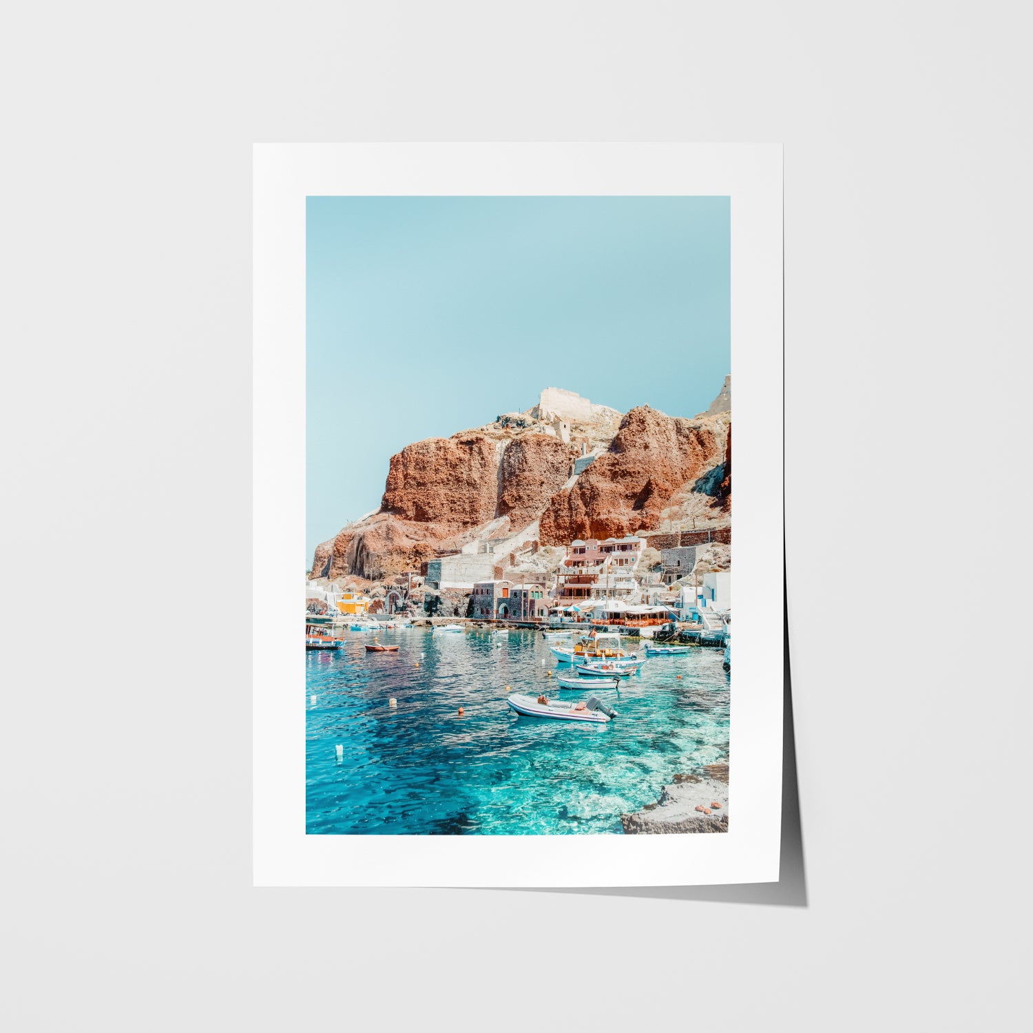 Ammoudi Bay Santorini seascape in white frame - Mediterranean coastal wall art