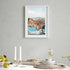 Santorini balcony overlooking Aegean Sea in white frame - Mediterranean coastal wall art