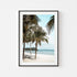 Beachside palm tree landscape in black frame - tropical coastal wall art for beach homes