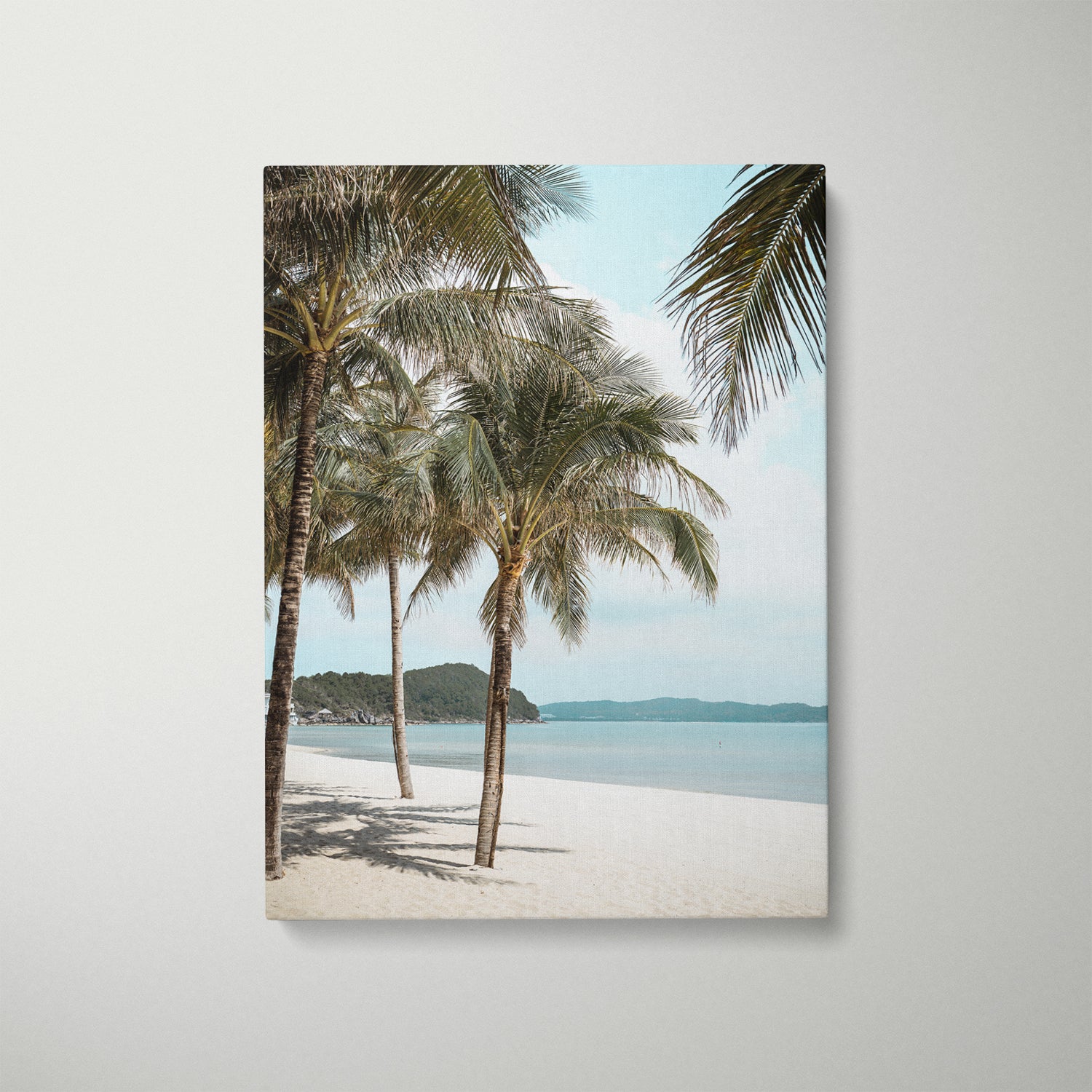 Beachside palm tree landscape in black frame - tropical coastal wall art