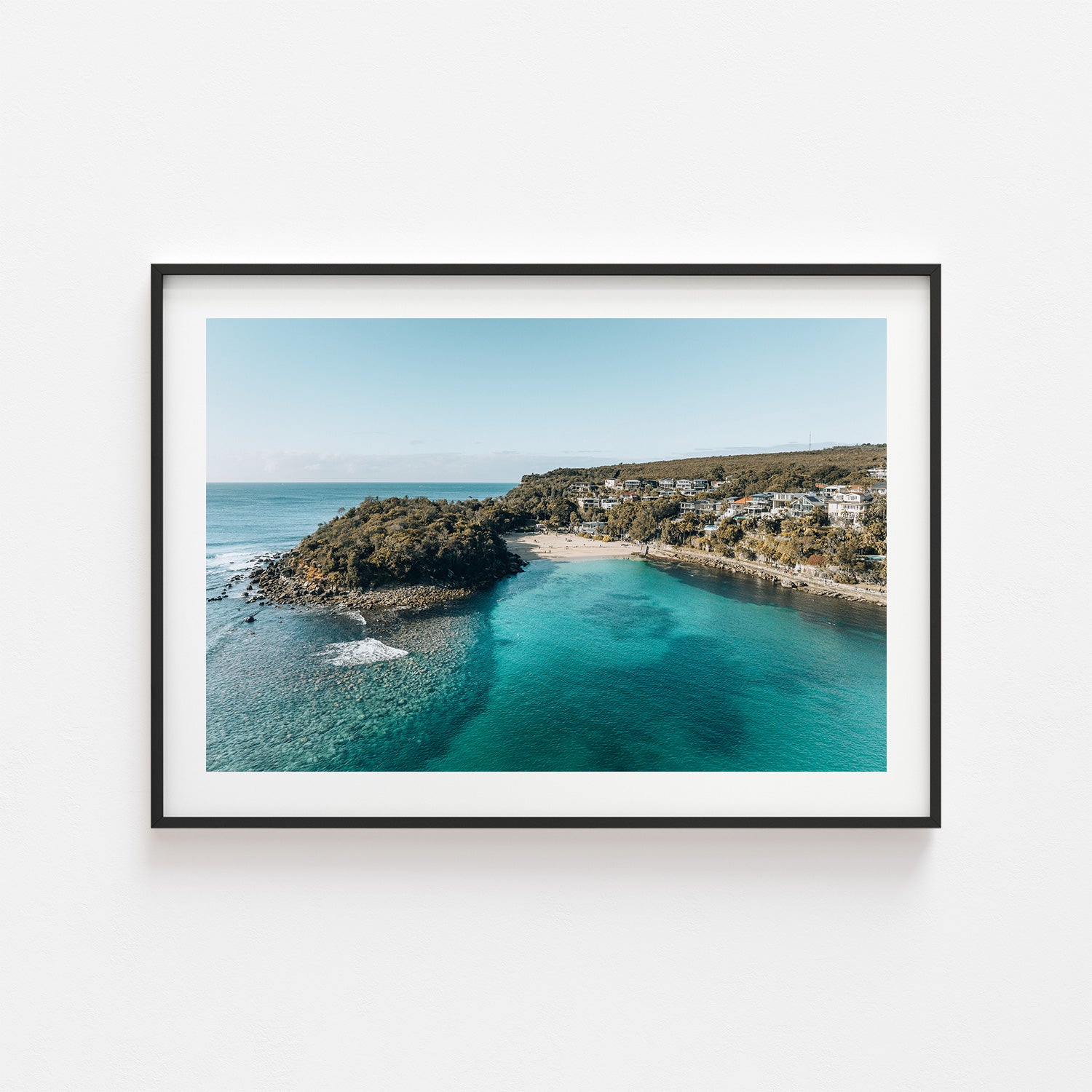 Beachside Getaway coastal landscape in black frame - relaxing seascape wall art for beach