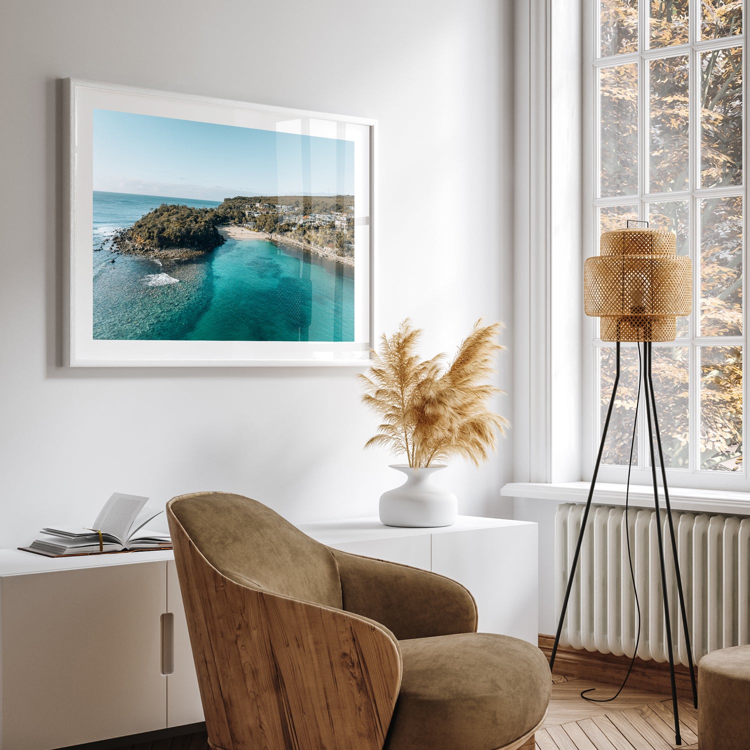 Beachside Getaway seascape in white frame - coastal landscape wall art