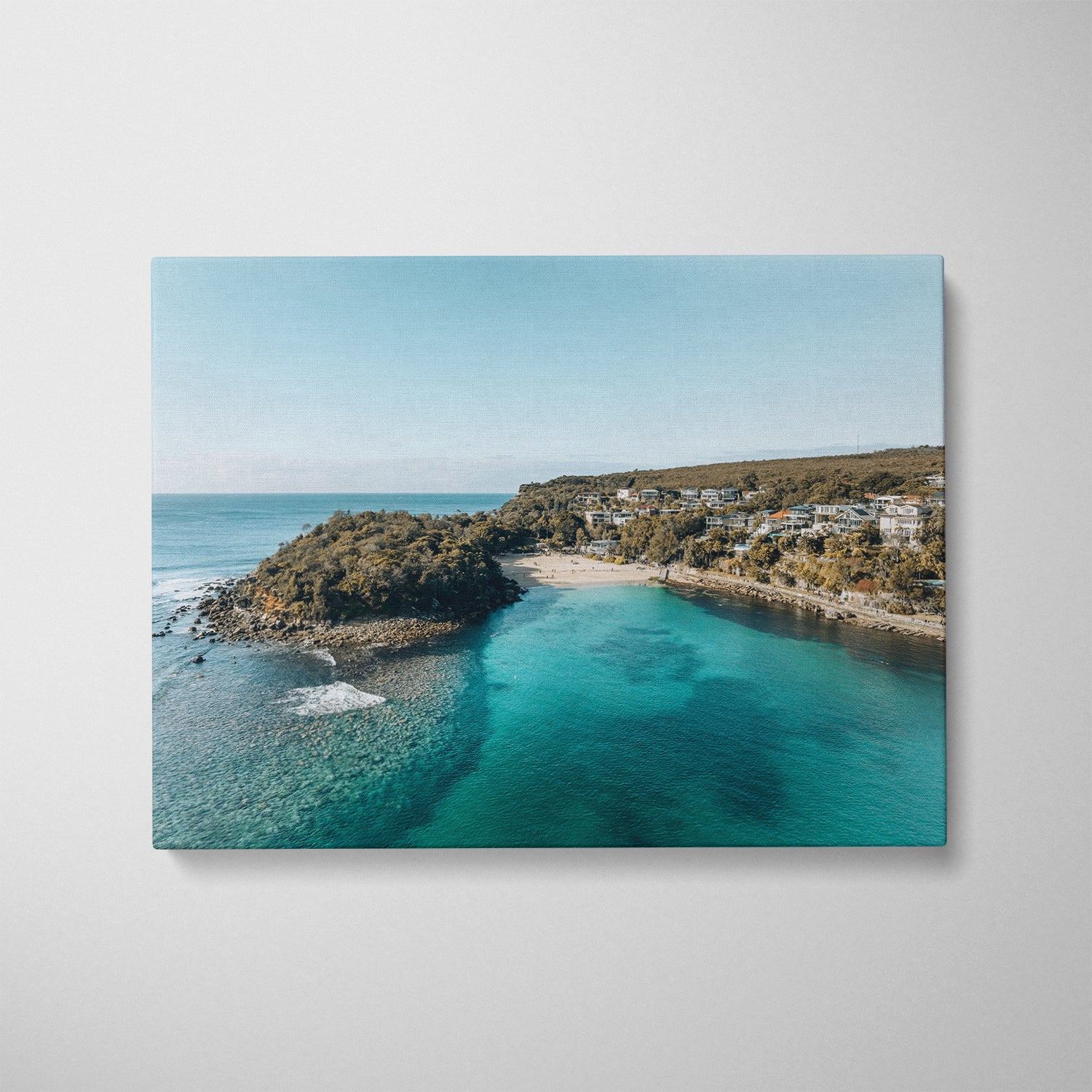 Beachside Getaway coastal landscape in white frame - relaxing seascape wall art