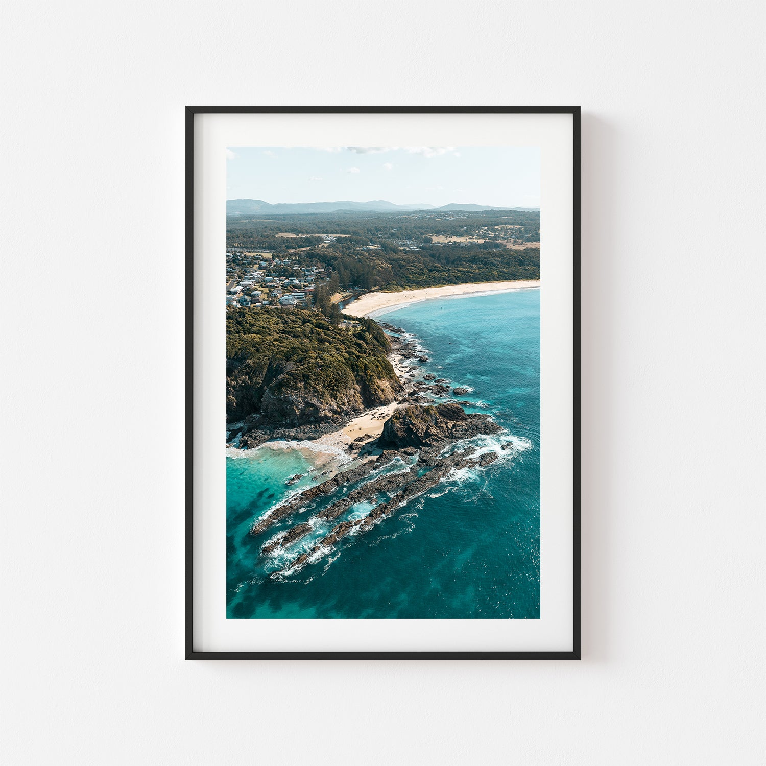 Black Head Beach coastal landscape in black frame - modern Australian beach wall art