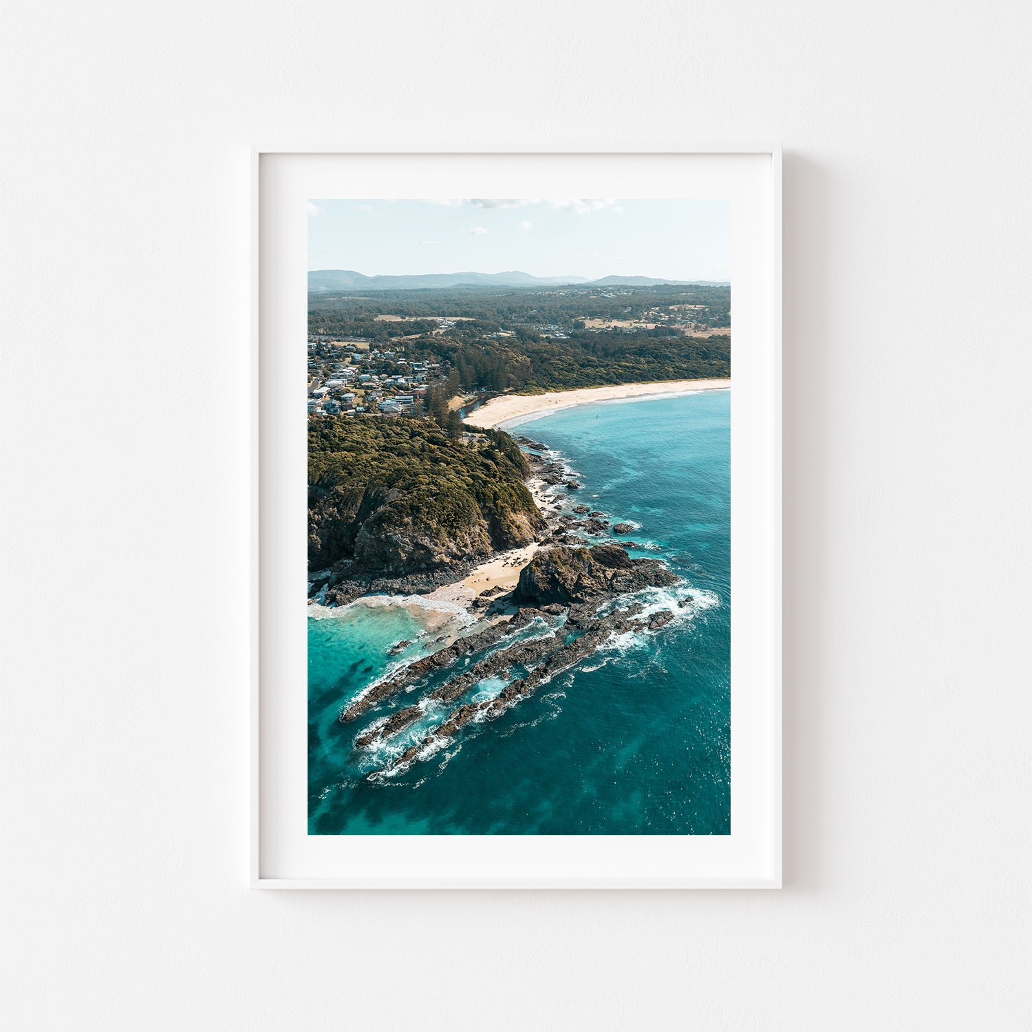 Black Head Beach coastal landscape in white frame - Australian seascape wall art