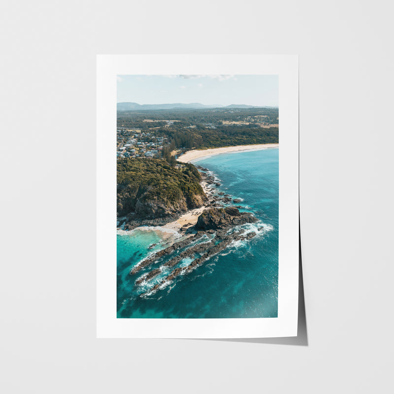 Black Head Beach coastal landscape in white frame - Australian seascape wall art