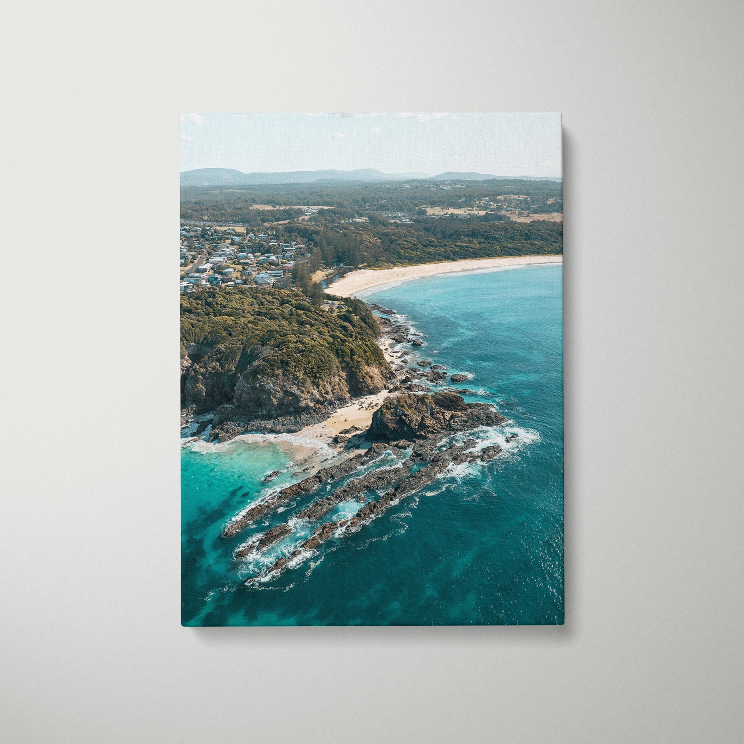 Black Head Beach coastal landscape in white frame - Australian seascape wall art