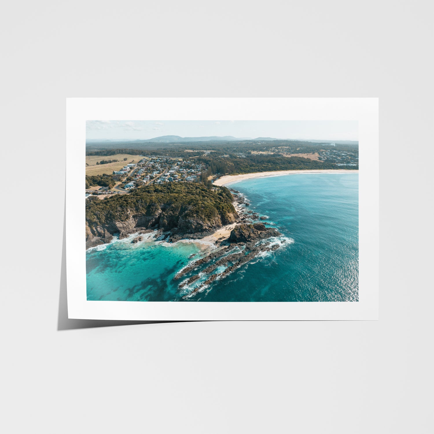 Black Head Beach scenic coastal landscape in white frame - Australian beach wall art