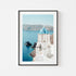 Iconic Santorini blue dome with ocean view in black frame - Mediterranean coastal wall art