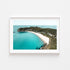 Coastal boat and beach landscape in white frame - nautical wall art for coastal homes