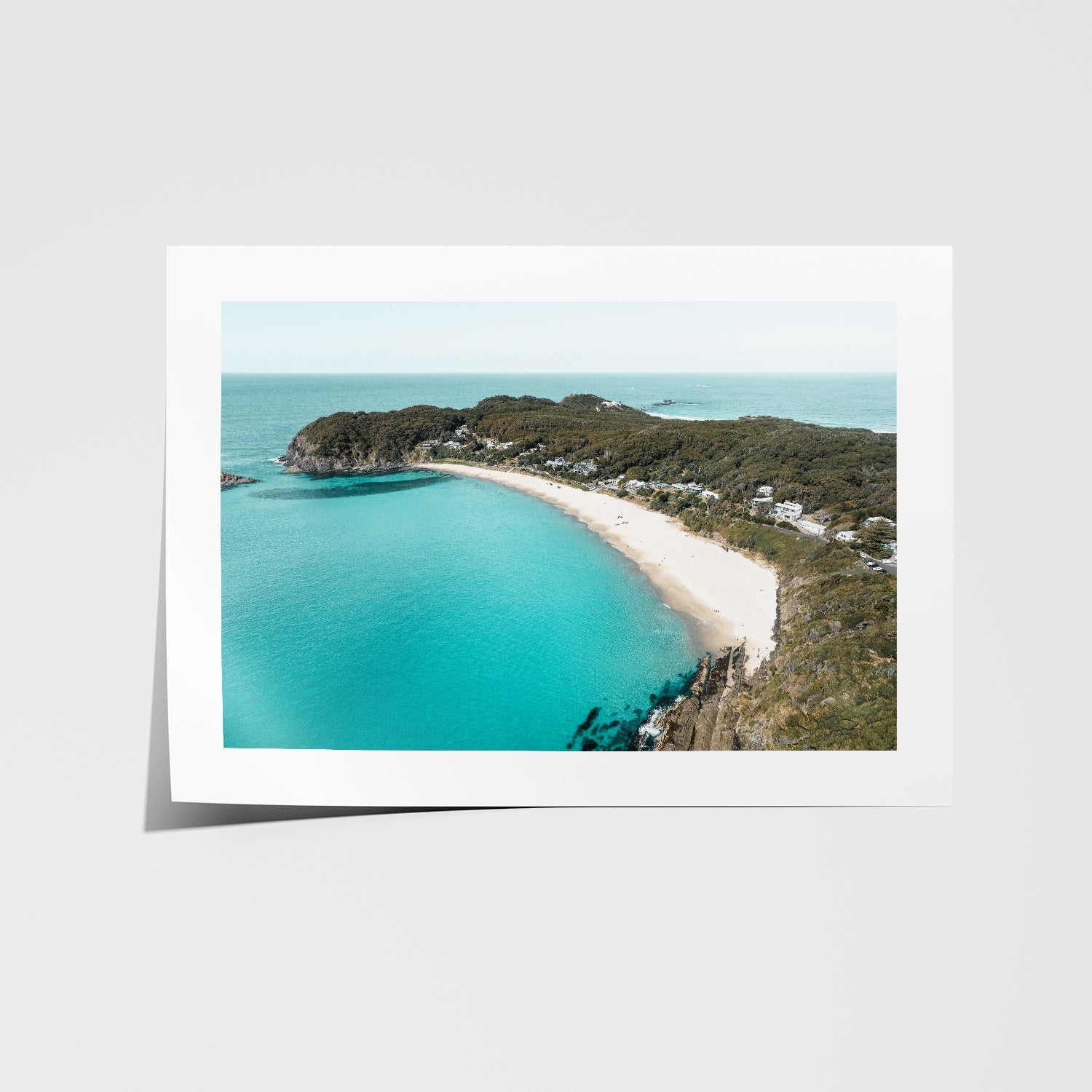 Boat on sandy beach landscape in white frame - coastal photography wall art