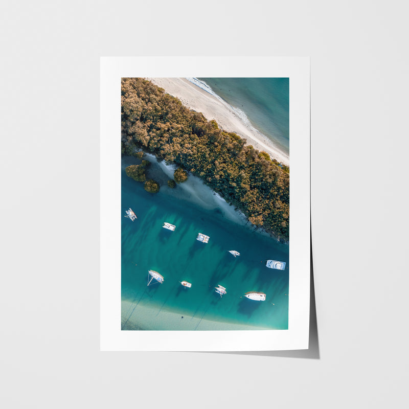 Jervis Bay boats on calm waters in white frame - coastal seascape wall art