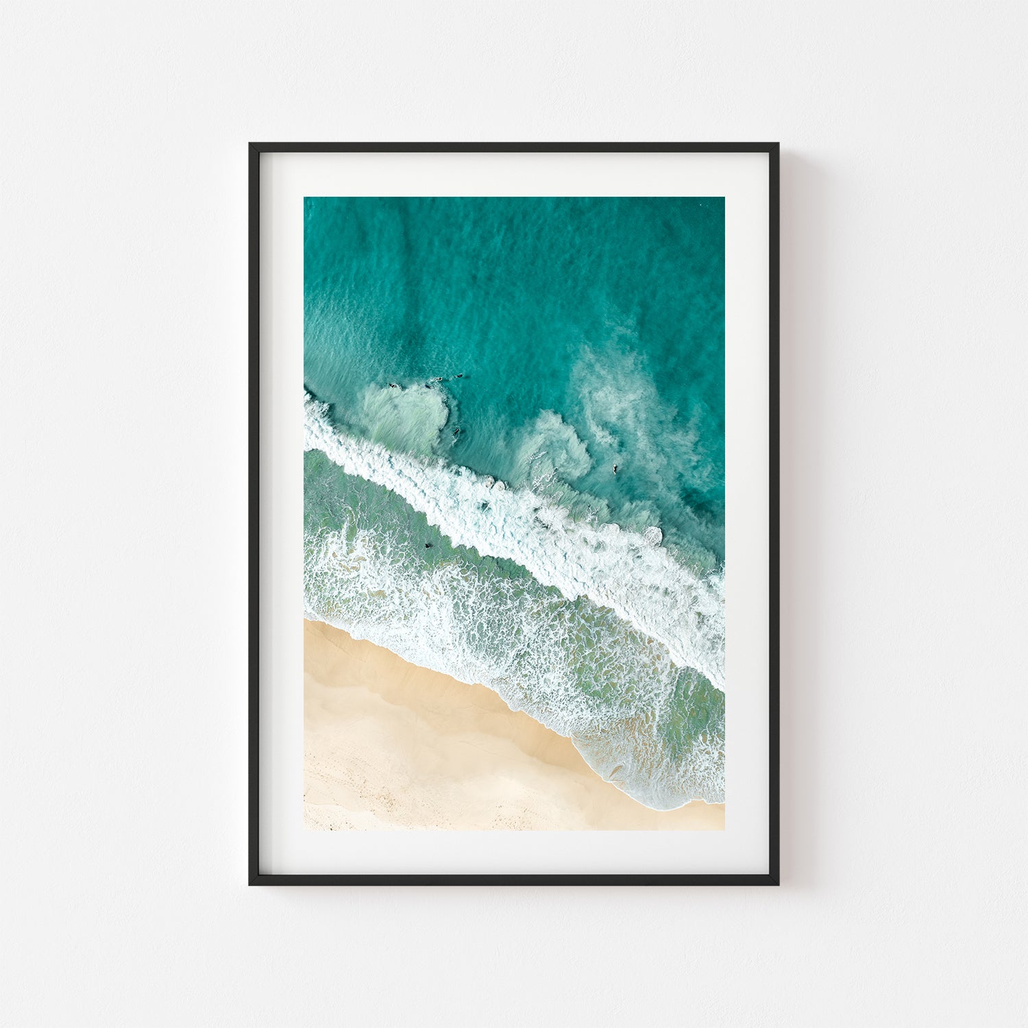 Port Stephens geometric beach intervals in black frame - abstract coastal wall art