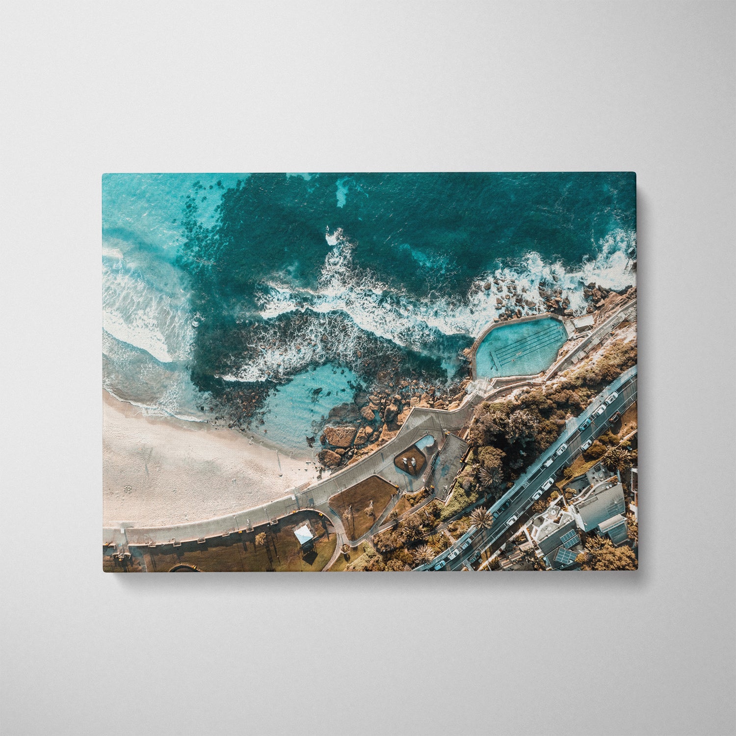 Bronte Beach coastal seascape in white frame - Australian beach photography wall art