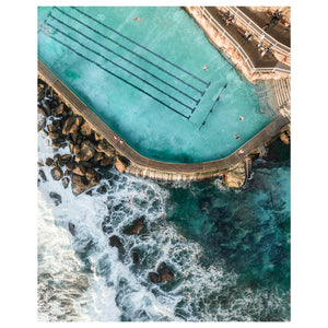 Bronte early morning swimmers aerial view - coastal photography unframed wall art