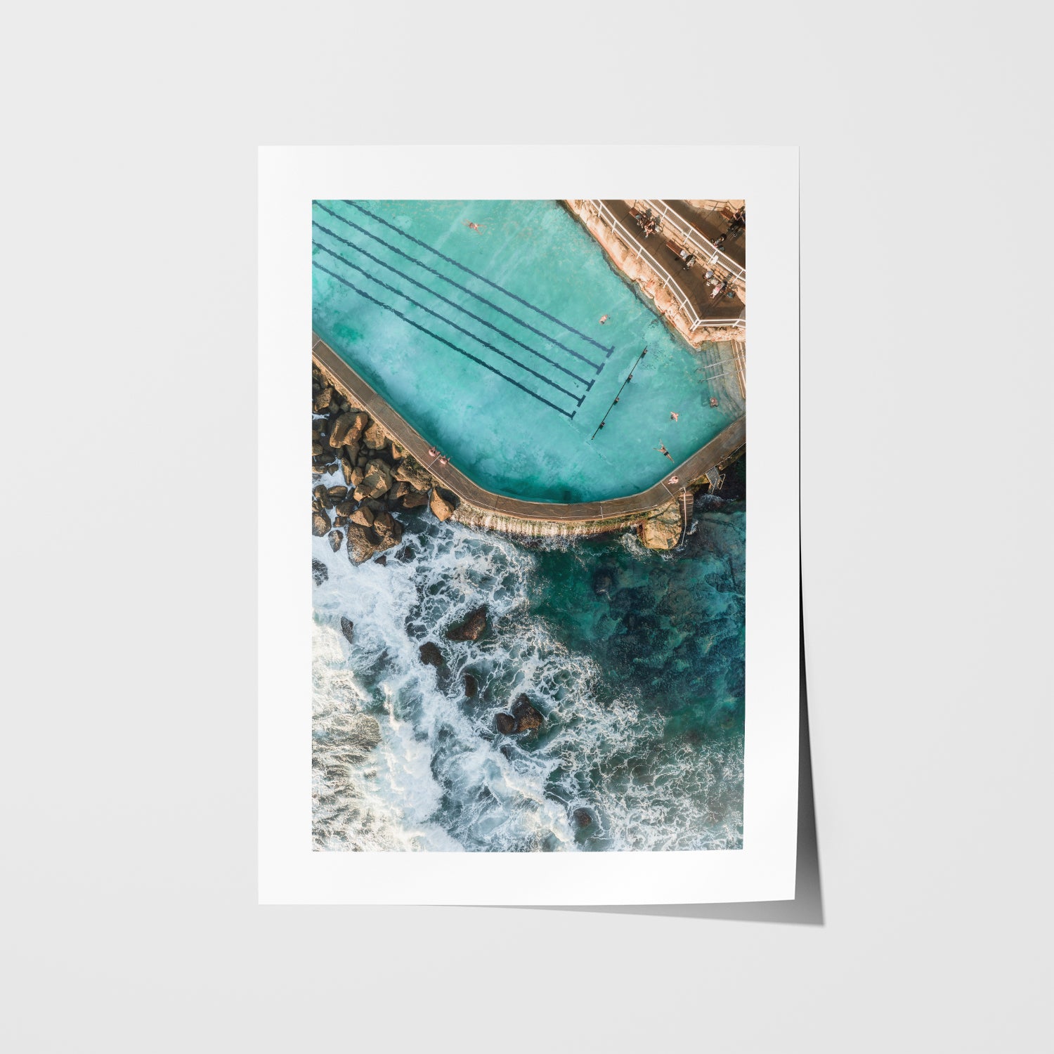 Bronte Beach early morning swimmers in white frame - coastal photography wall art