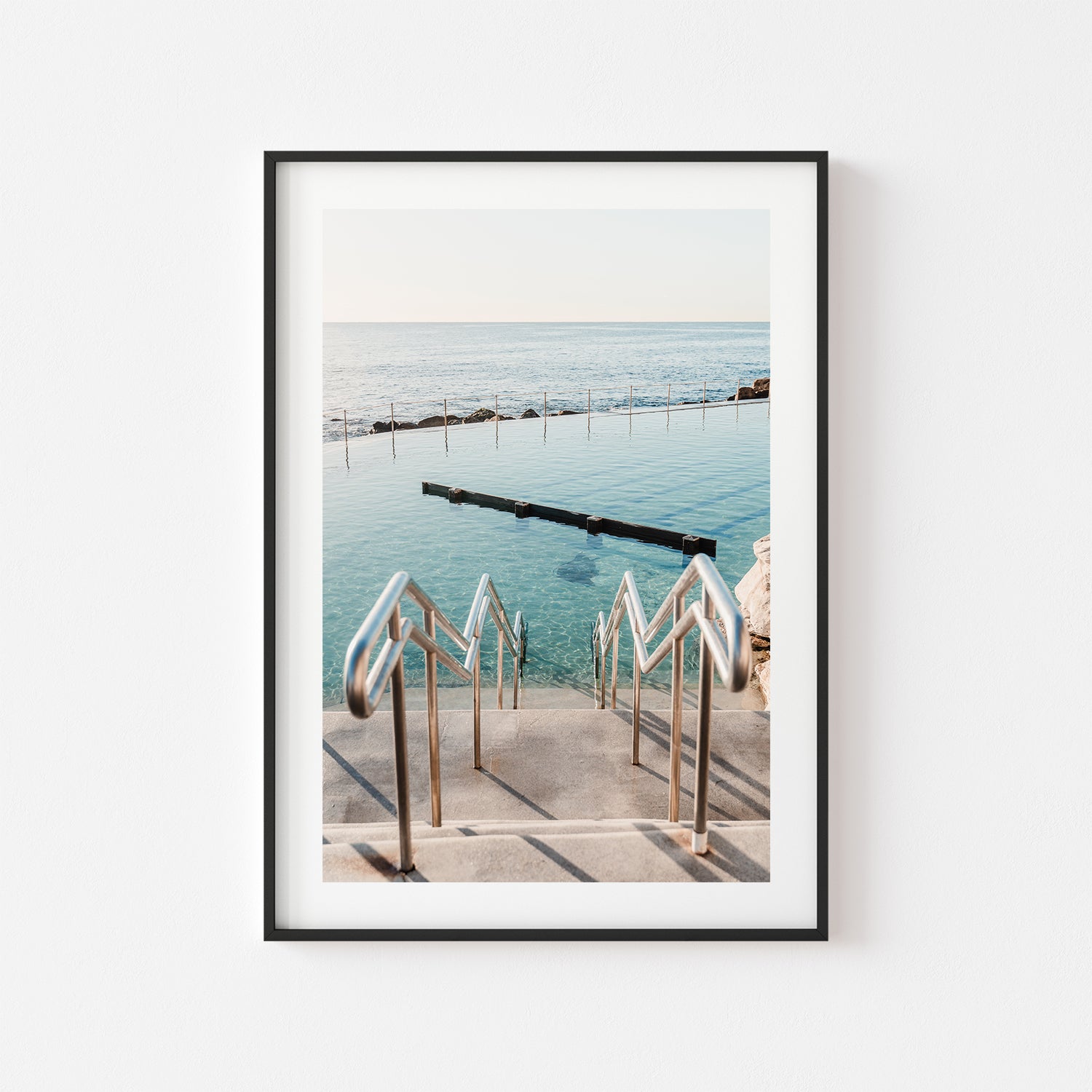 Bronte Beach inviting seascape in black frame - Australian coastal photography wall art