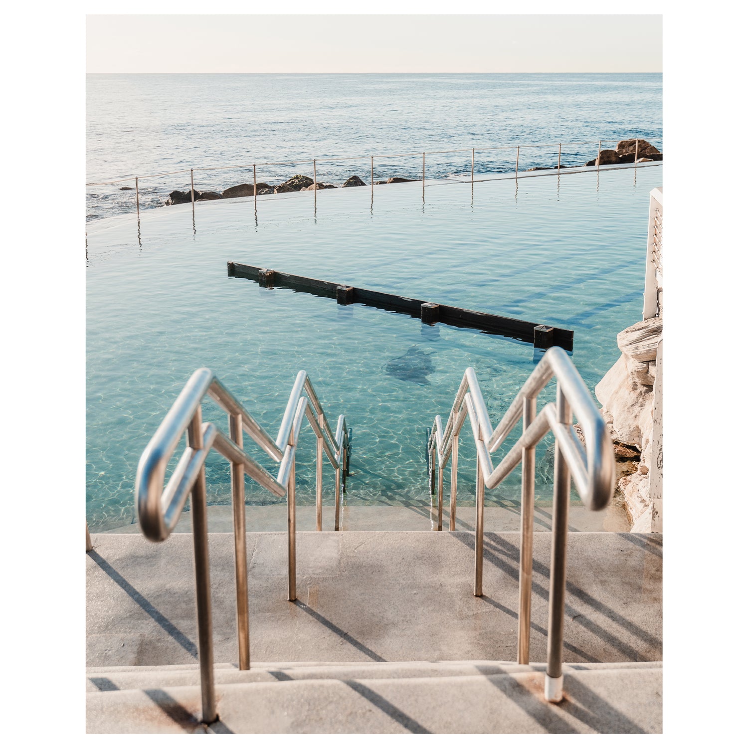 Bronte Beach swimming pool and coastline aerial view - unframed coastal photography wall