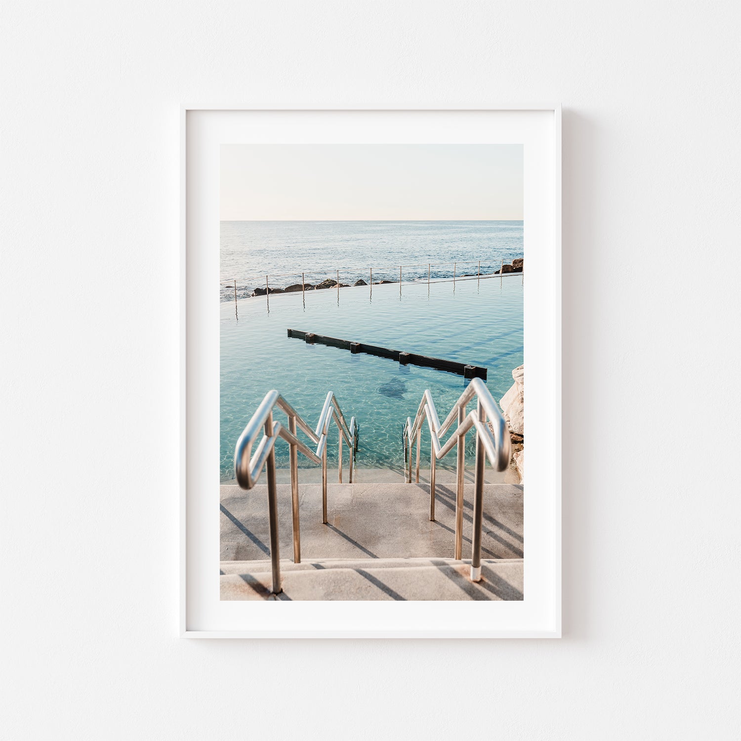 Bronte Beach inviting aerial seascape in white frame - coastal photography wall art