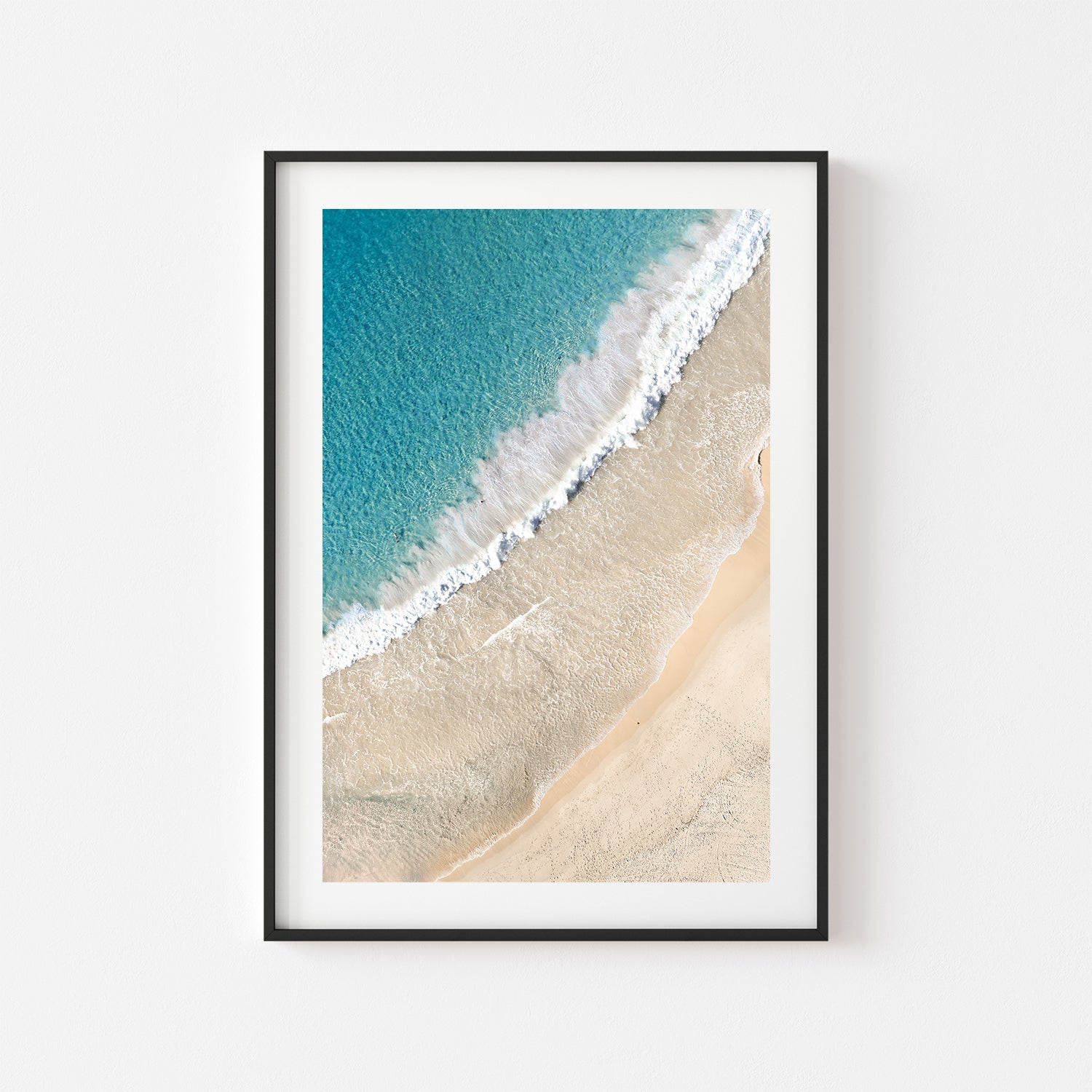Layered summer ocean waves in white frame - coastal seascape wall art for modern homes