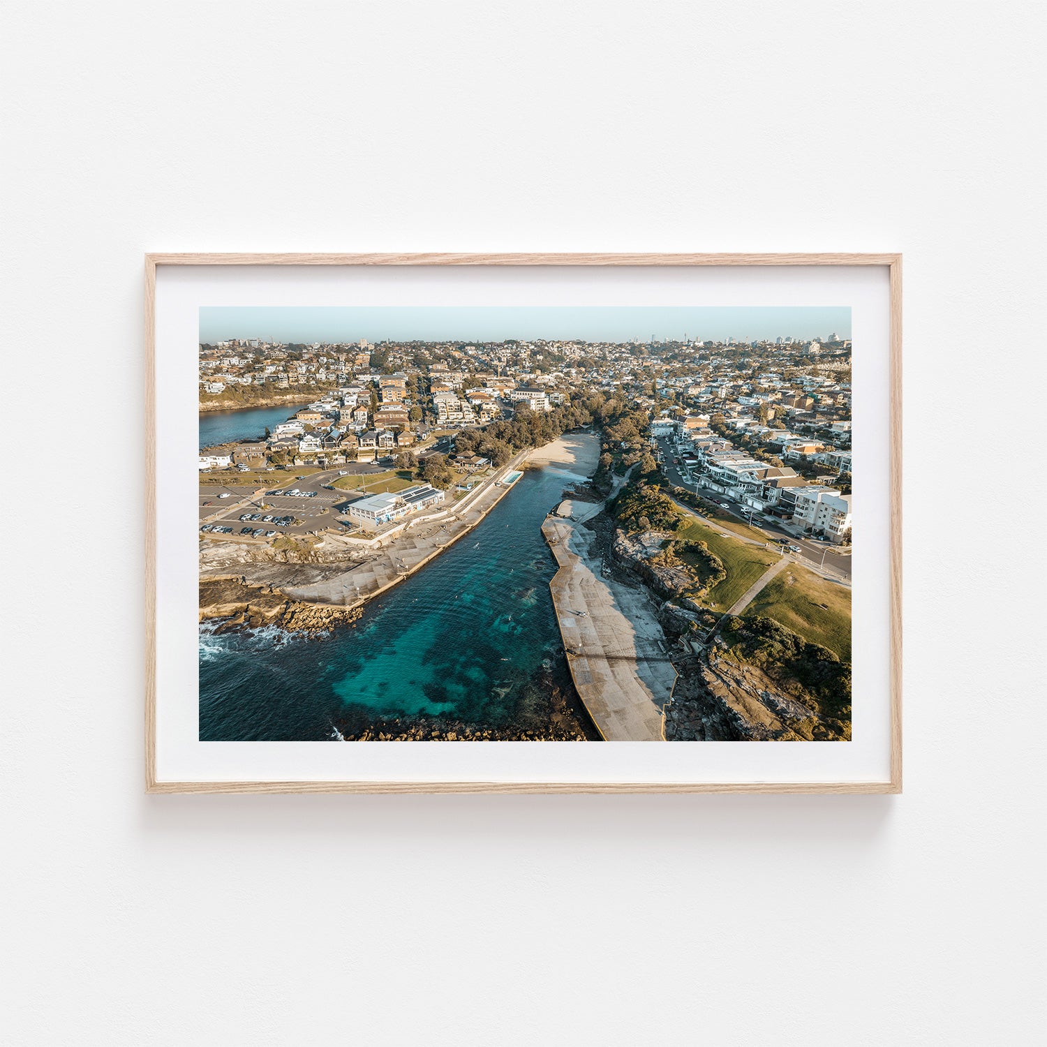 Clovelly Beach morning seascape in oak frame - Sydney coastal photography wall art