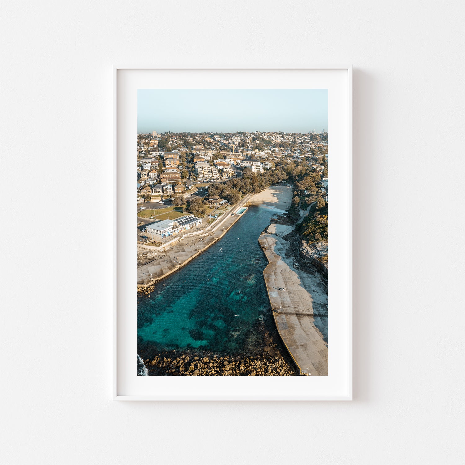 Sydney morning seascape in white frame - coastal sunrise photography wall art