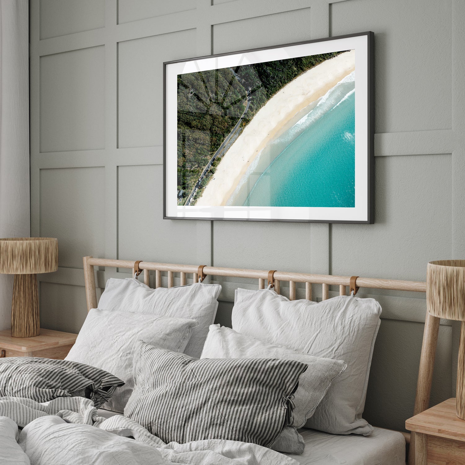 Scenic coastal drive landscape photography in black frame - seaside wall art for modern