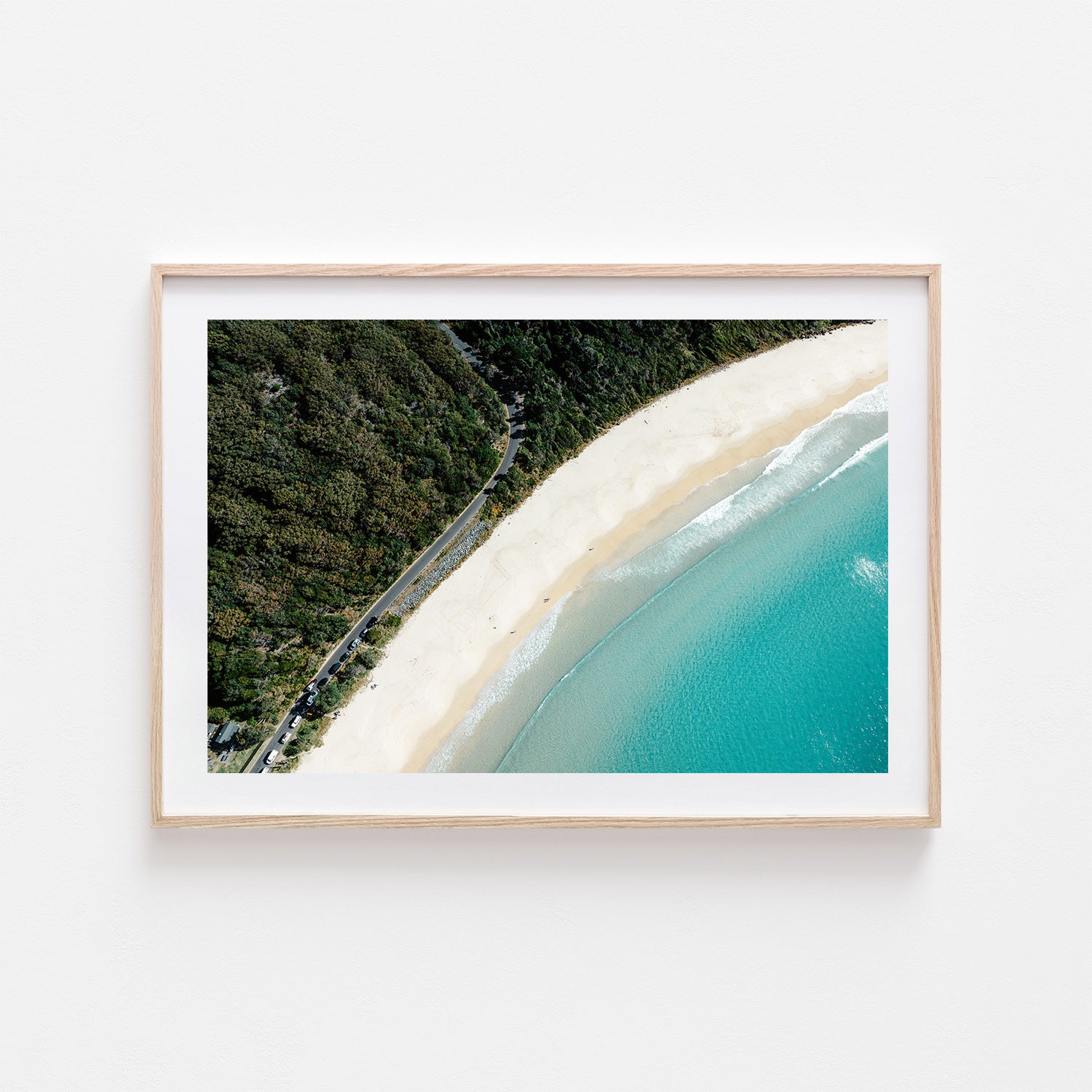 Coastal scenic drive landscape in oak frame - seascape photography wall art for coastal