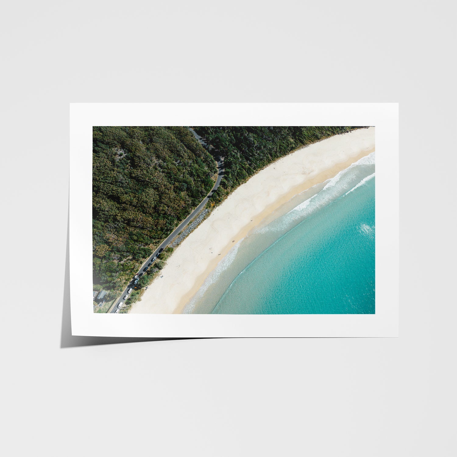 Scenic coastal drive landscape in white frame - seaside road photography wall art