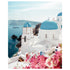 Santorini coastal village in vibrant blues and whites - Mediterranean seascape wall art