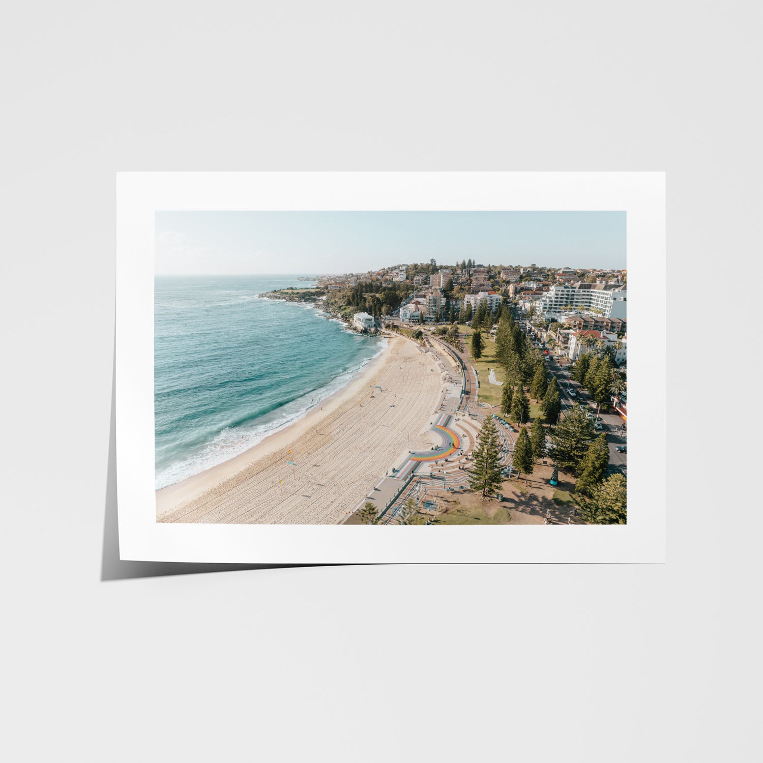Coogee Beach aerial glow photograph - unframed coastal wall art for modern homes