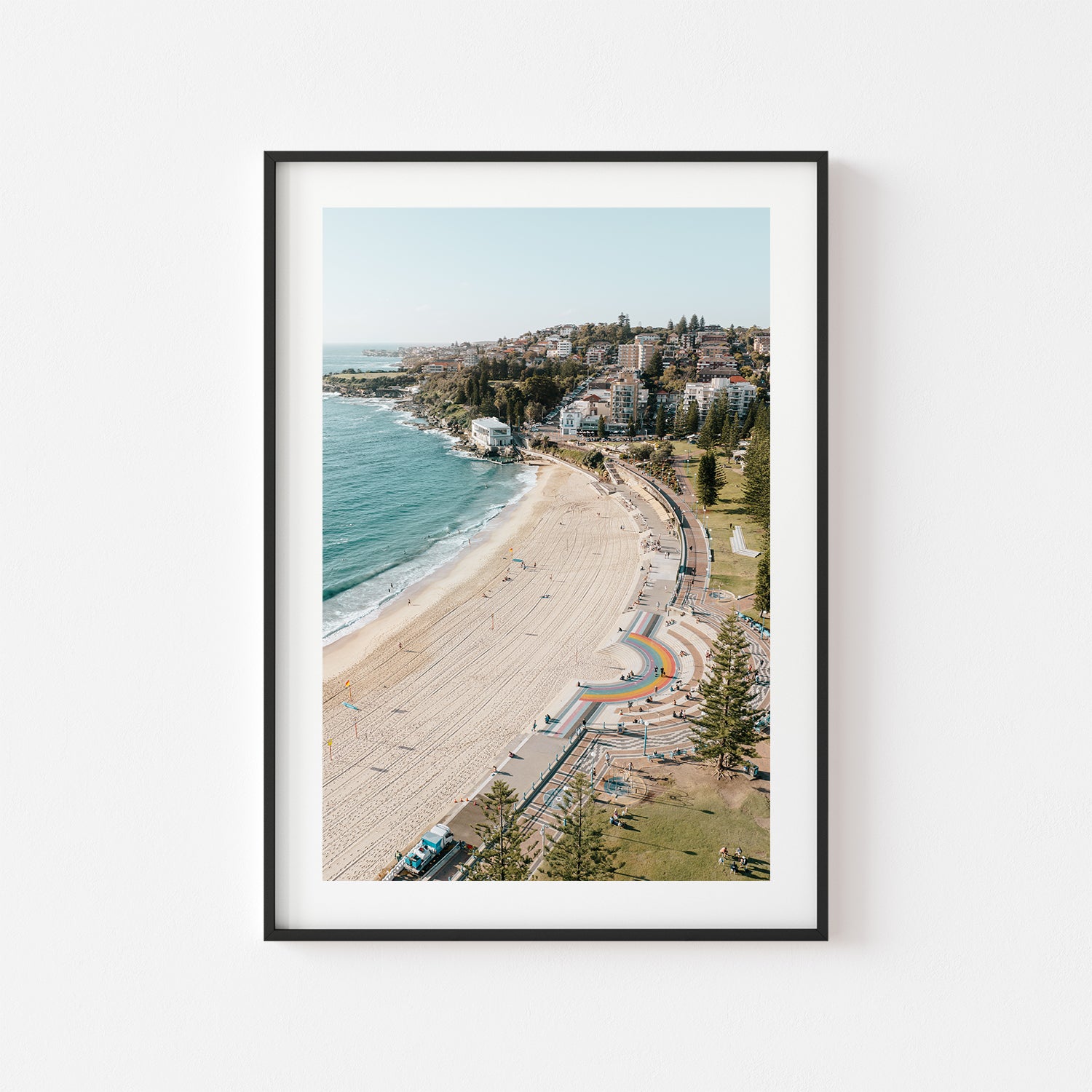 Coogee Beach sunrise glow in black frame - coastal landscape wall art