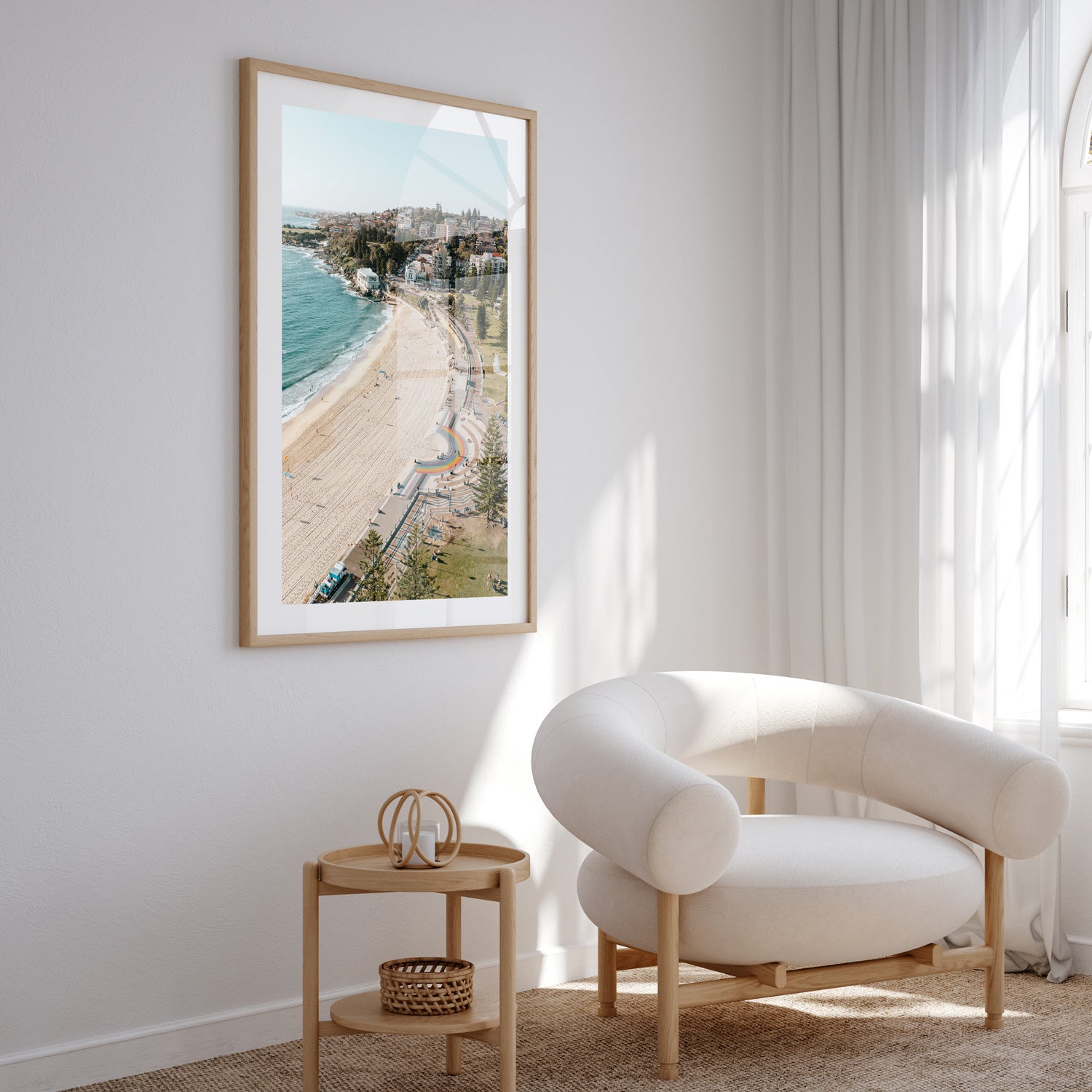 Coogee Beach glowing seascape in oak frame - coastal photography wall art