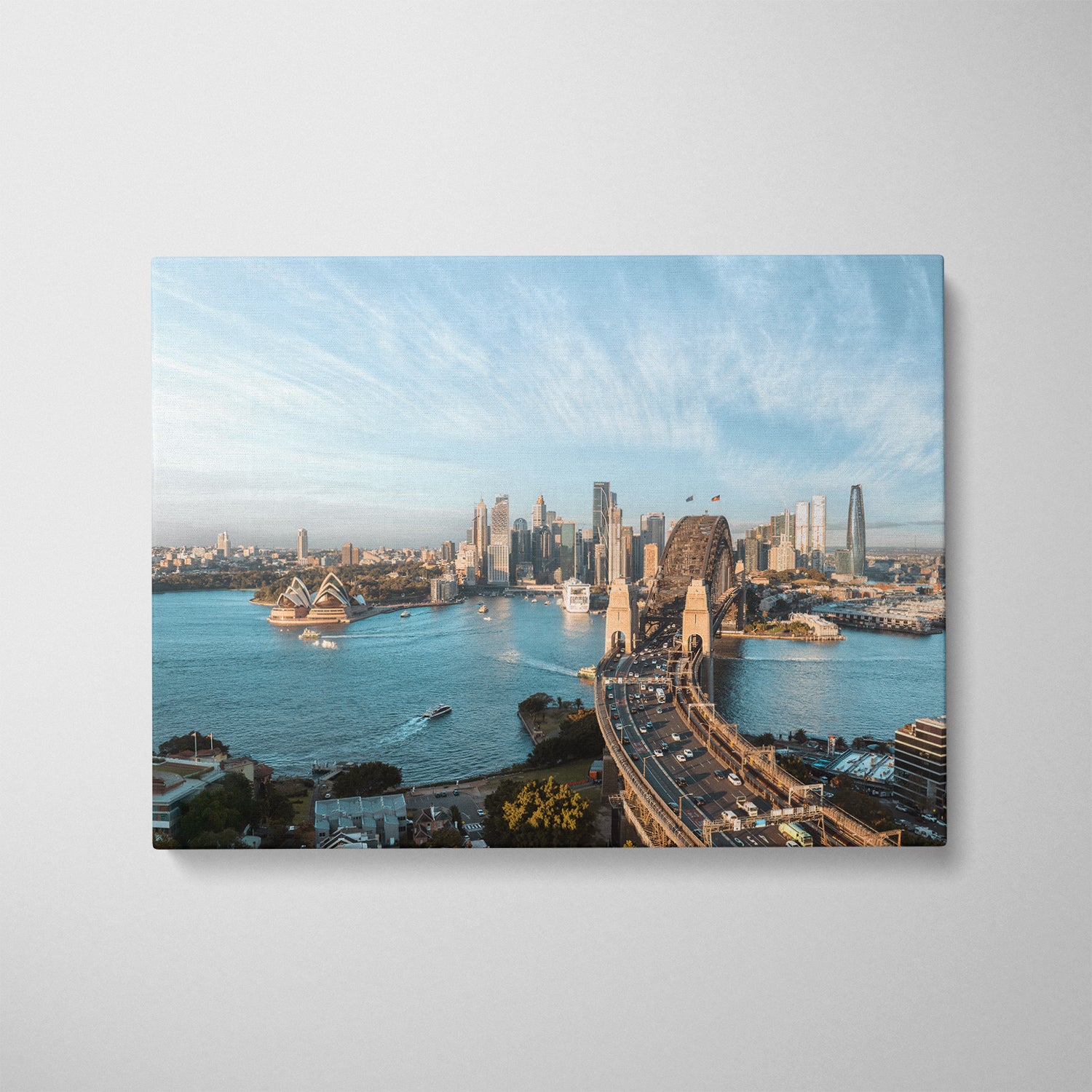 Sydney harbour sunrise in black frame - coastal seascape wall art for modern homes