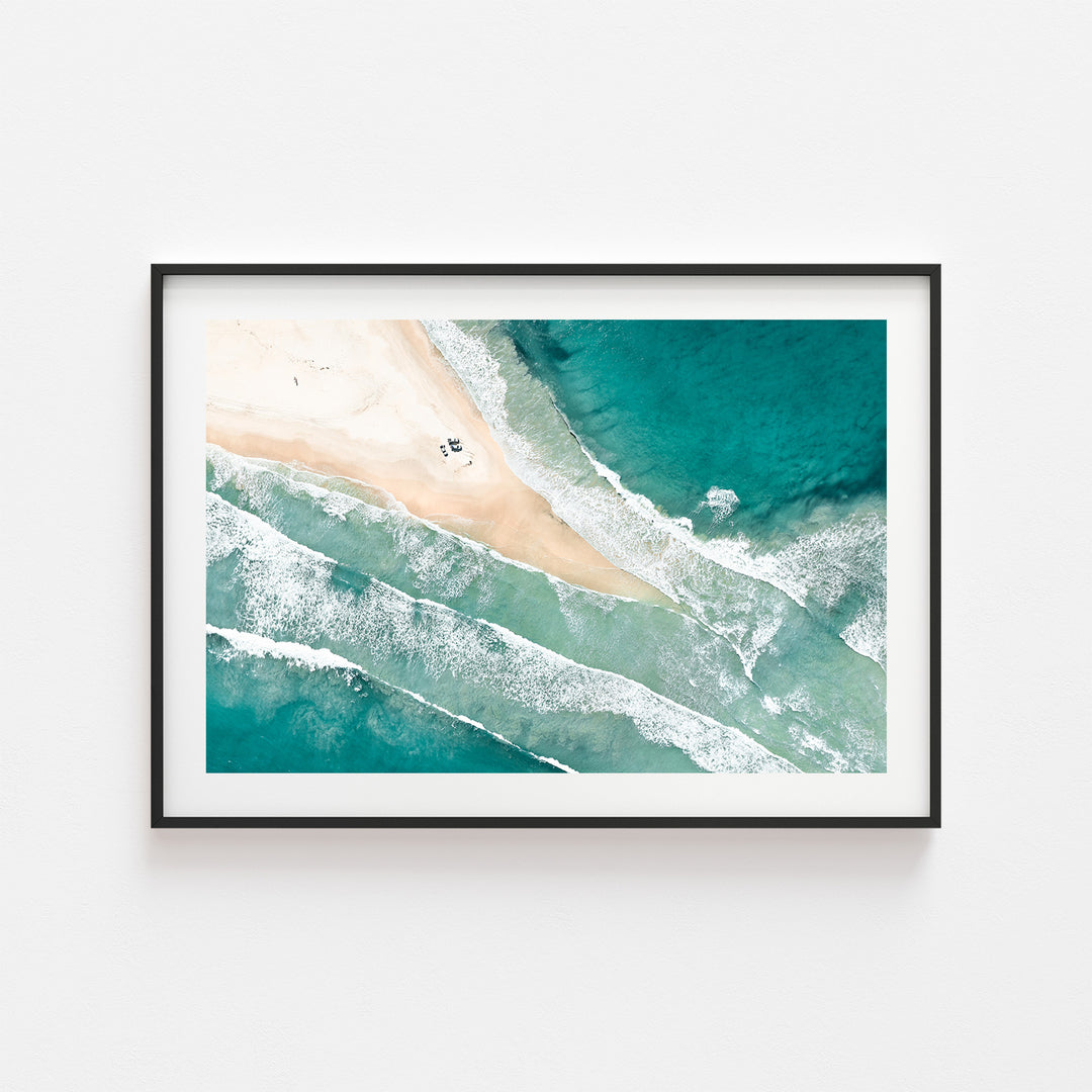 Fingal Beach split seascape in black frame - Port Stephens coastal wall art