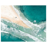Fingal Beach aerial split-view photograph - unframed coastal wall art for modern homes